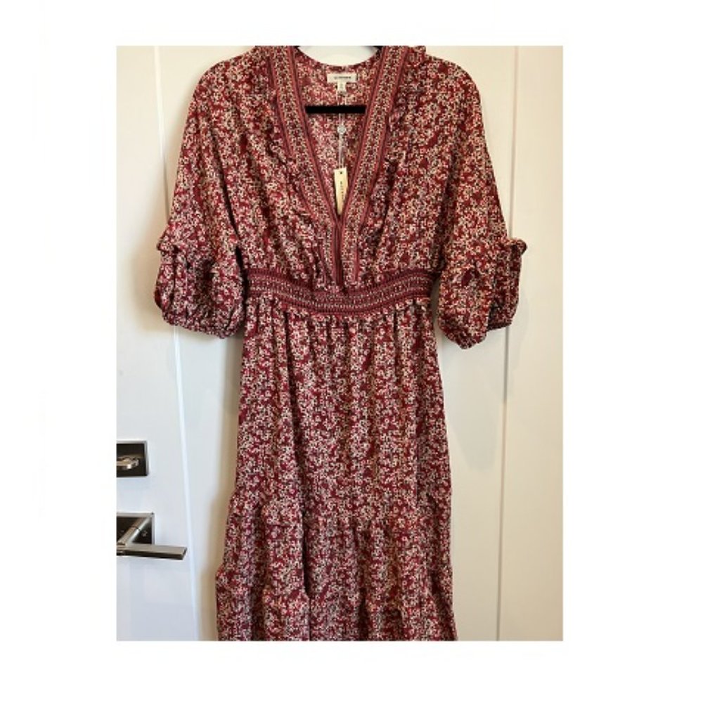 NWT MAX STUDIO Puff-Sleeve Floral Empire Dress Size Large